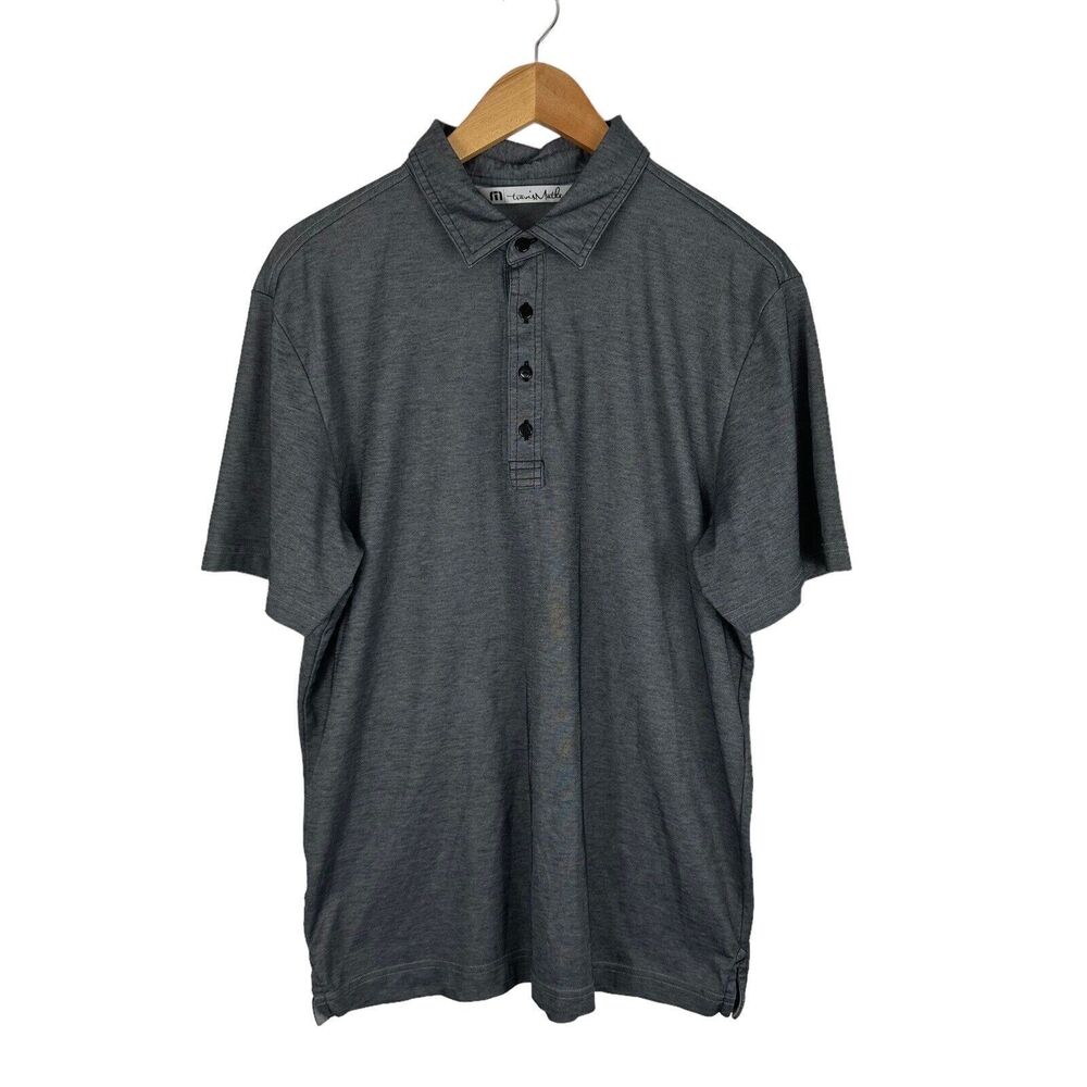 Travis Mathew Golf Polo Shirt Mens‎ L Solid Gray Pima Cotton Outdoors Stretch